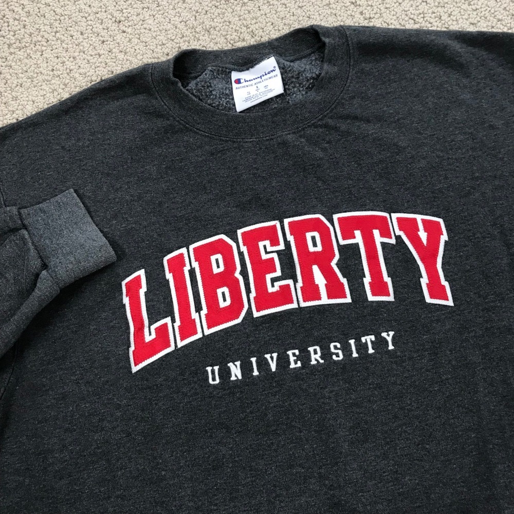 Champion Liberty University Sweatshirt Mens Large Gray Crewneck Fleece Pullover